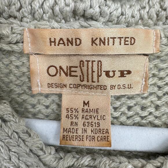 Vintage One Step Up Womens Chunky Sweater Size M Hand Knit Floral Graphic Boho - Picture 4 of 9